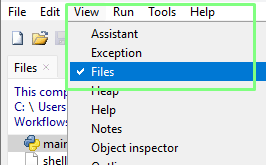 Thonny's View menu with Files enabled