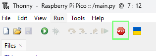 Thonny with the Stop button available to stop the running code