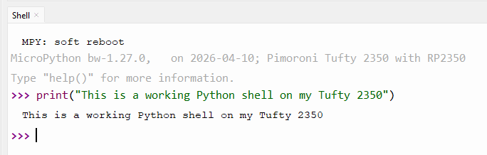 Thonny's Python Shell showing a test print command