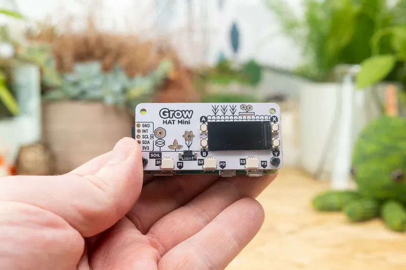 A Raspberry Pi Zero with a Grow HAT Mini attached