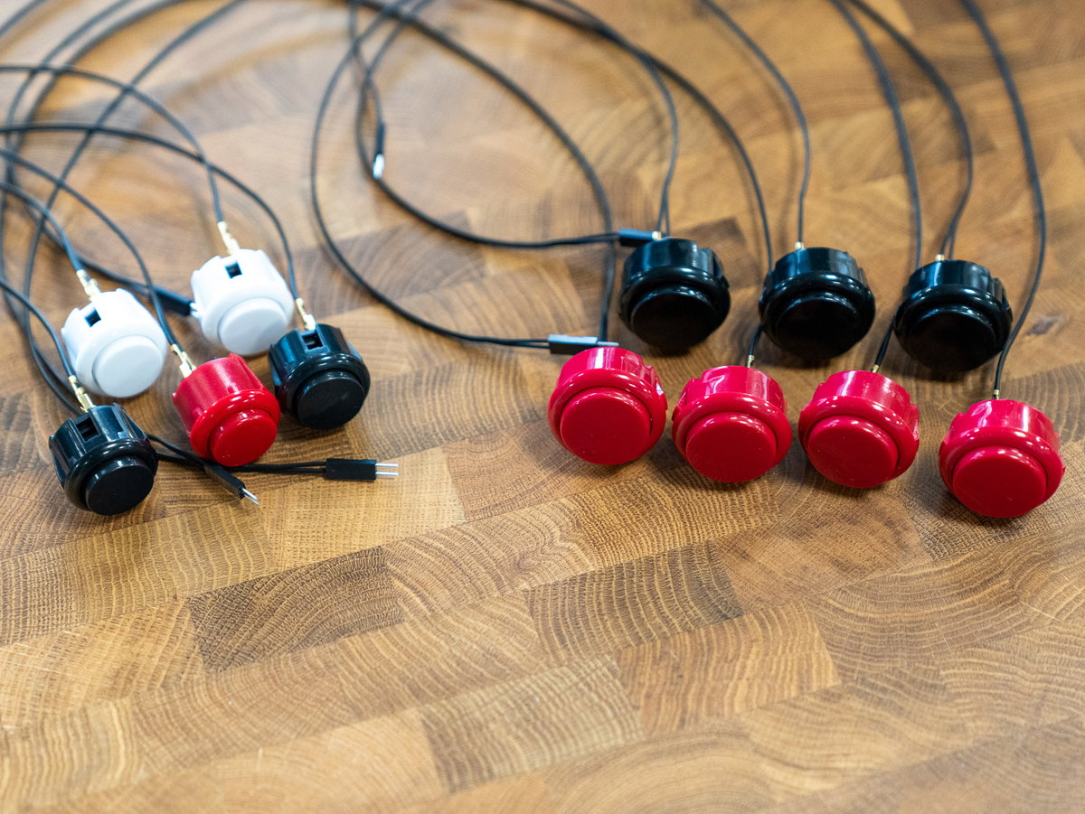 Spade connectors attached to the two-player arcade buttons