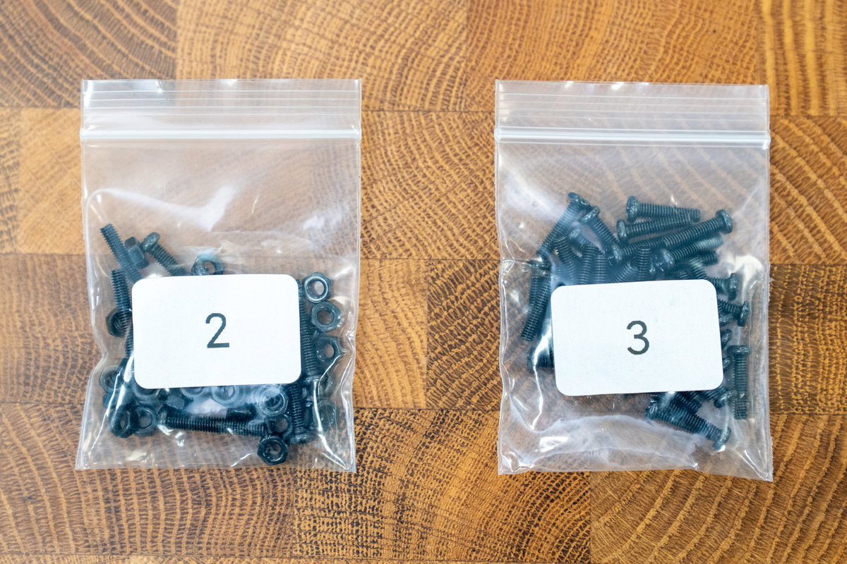 Bags of M3 screws and nuts for the Picade Max cabinet