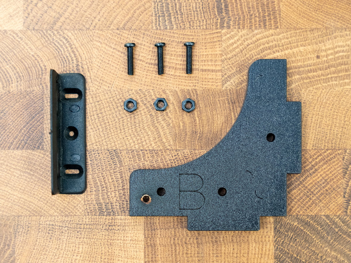 Panel B, an L-shaped bracket, and M3 fixings