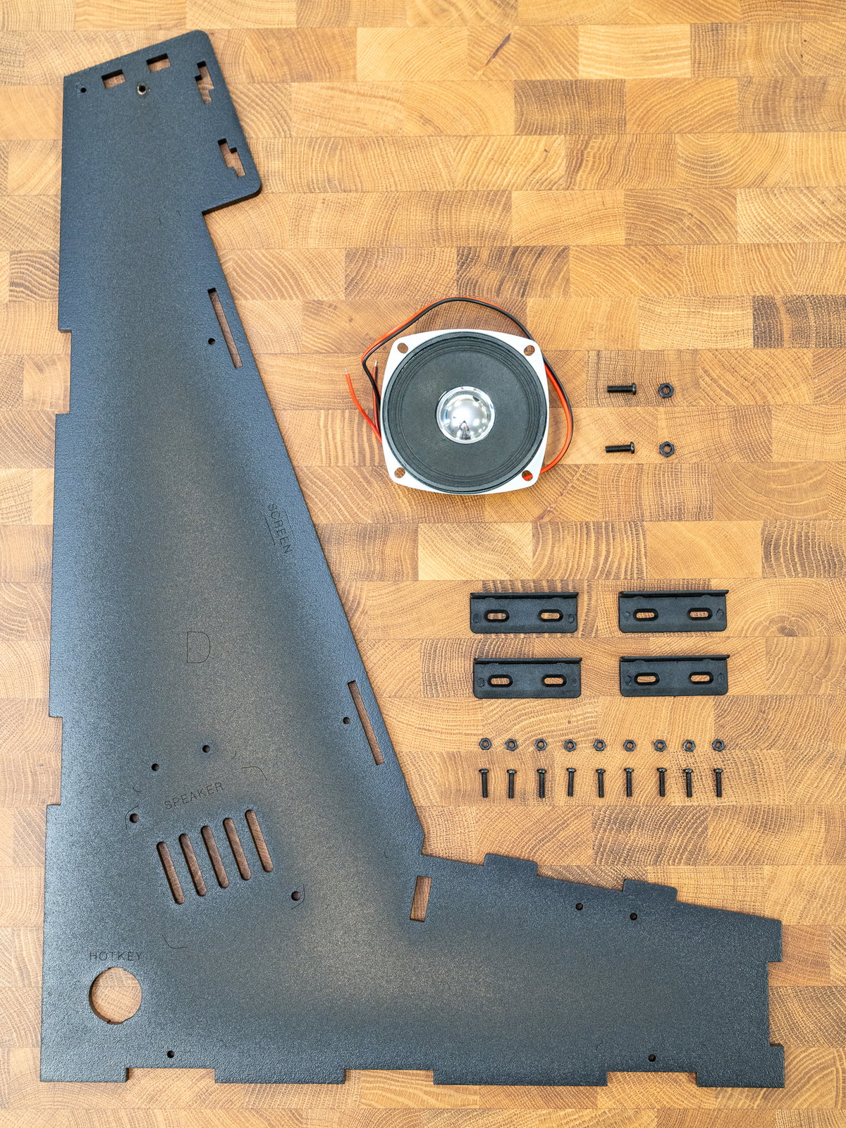 Panel D with brackets and speaker fixings ready for assembly