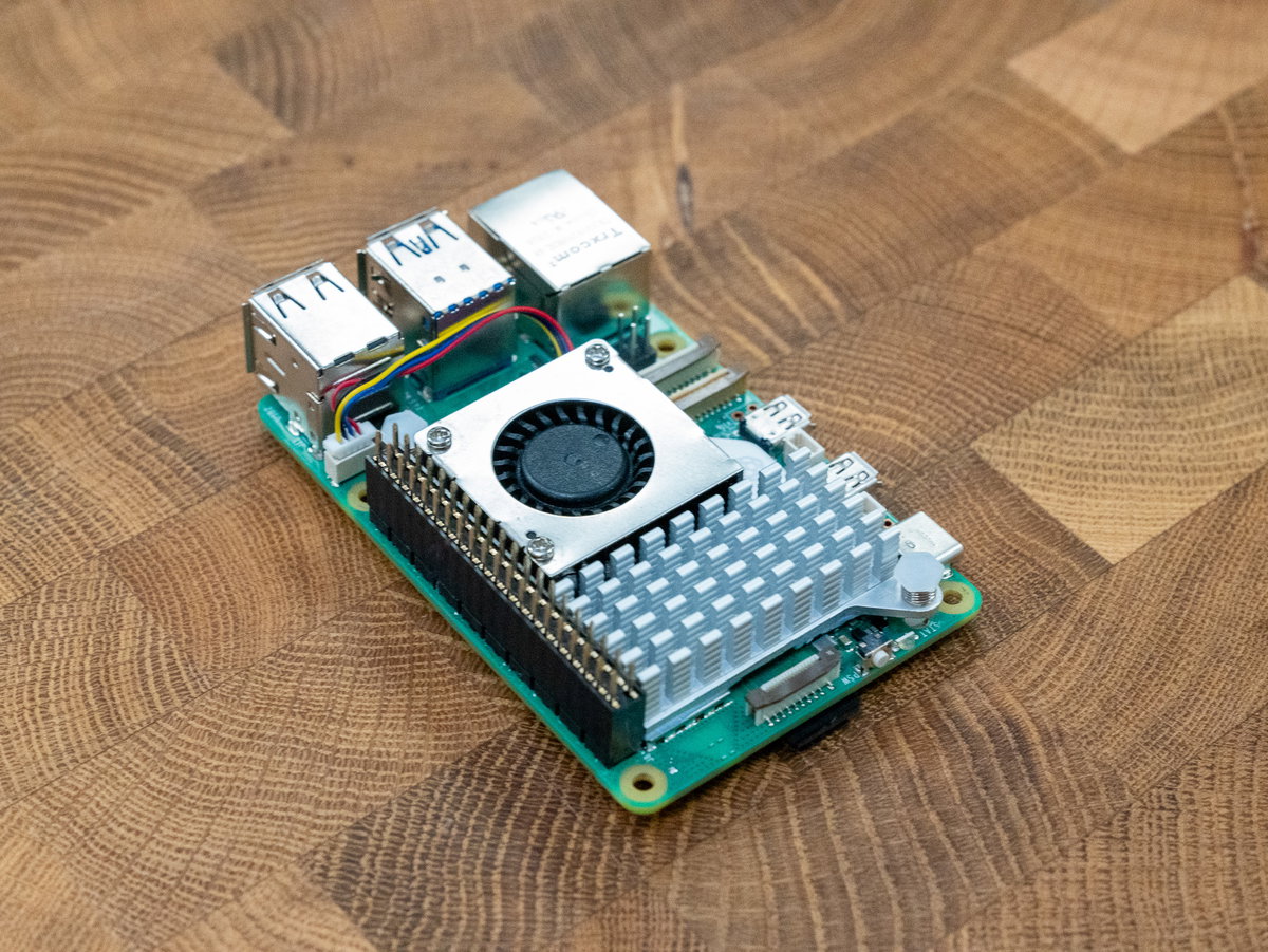 Booster header fitted to the Raspberry Pi GPIO pins