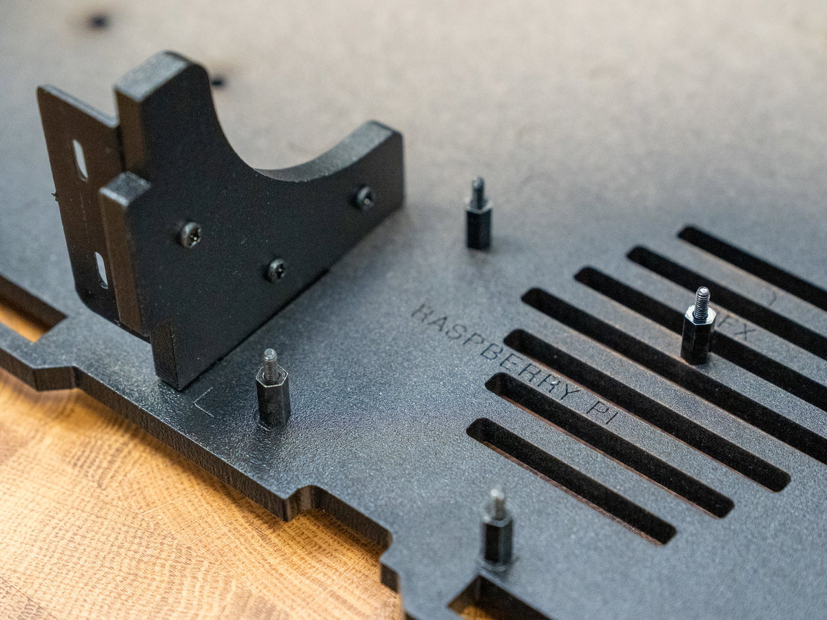Long M2.5 screws and 10mm standoffs fitted through panel A