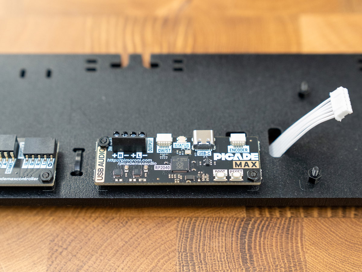 Picade Max USB Audio board positioned beside the controller board