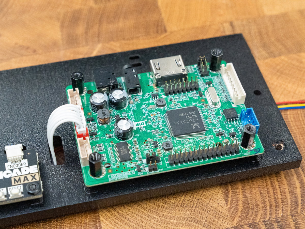 Larger display driver board mounted on panel K with standoffs