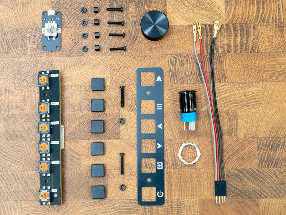 Volume knob, Encoder board, LCD Keypad, power button, and wiring