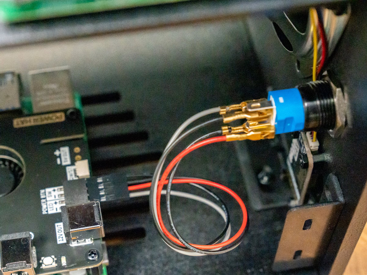 Power button wires connected to the Picade Max Power HAT