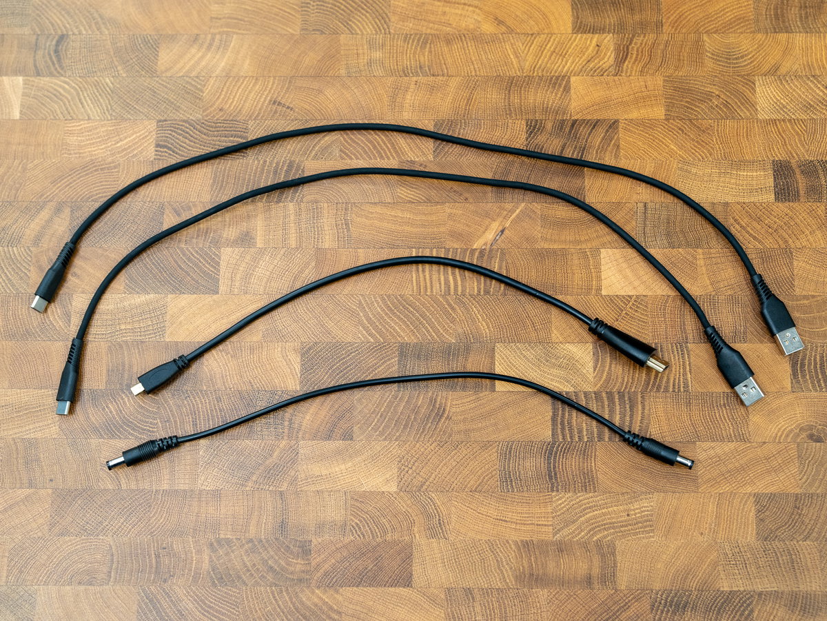 USB, HDMI, and power cables for connecting the Picade Max electronics