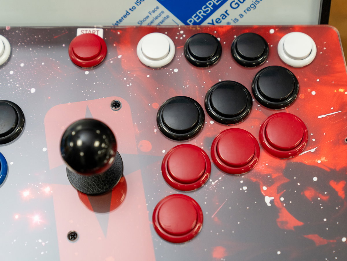 Two-player console with both sets of arcade buttons installed