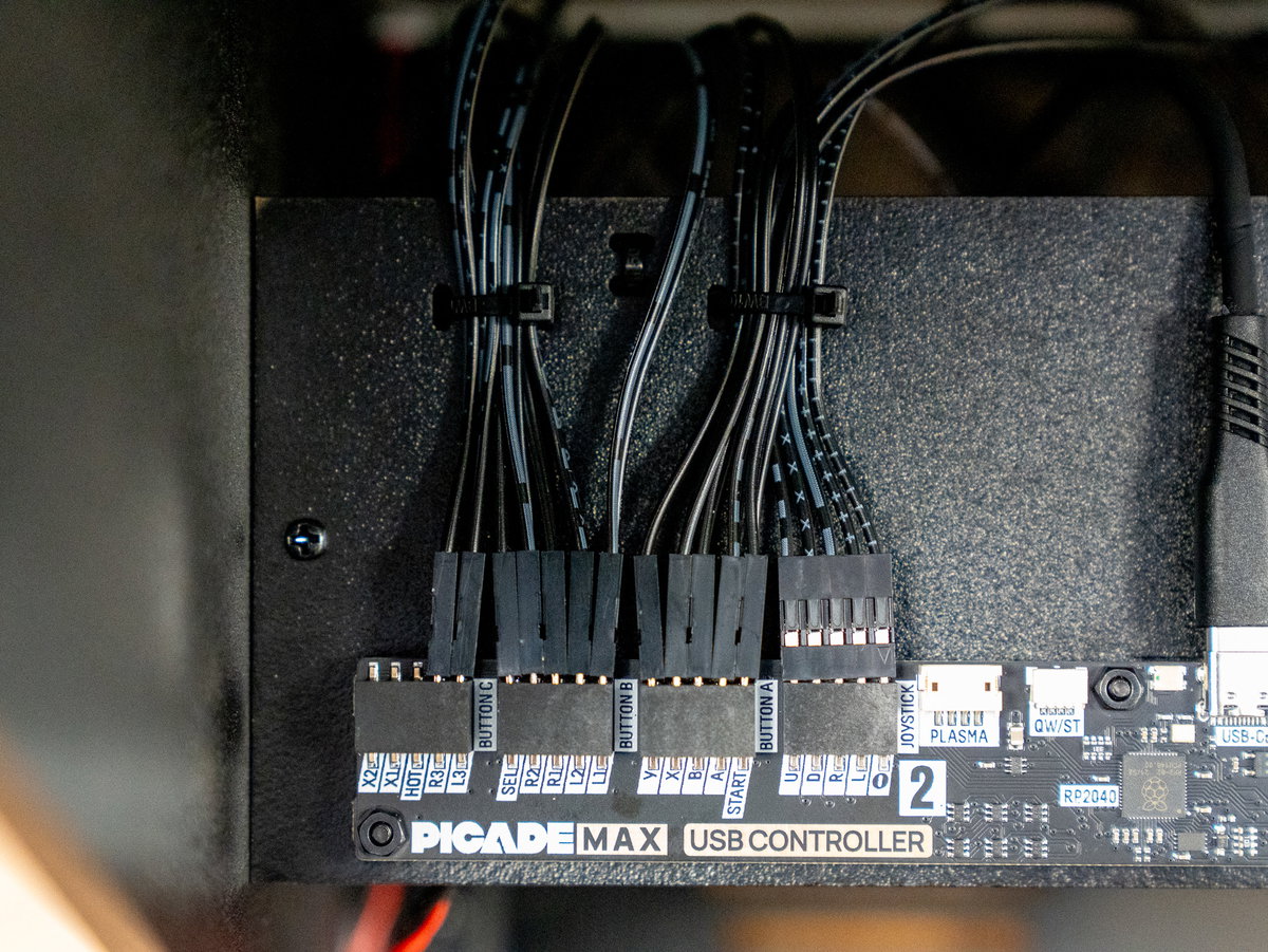 Player two button wires connected to the USB Controller board
