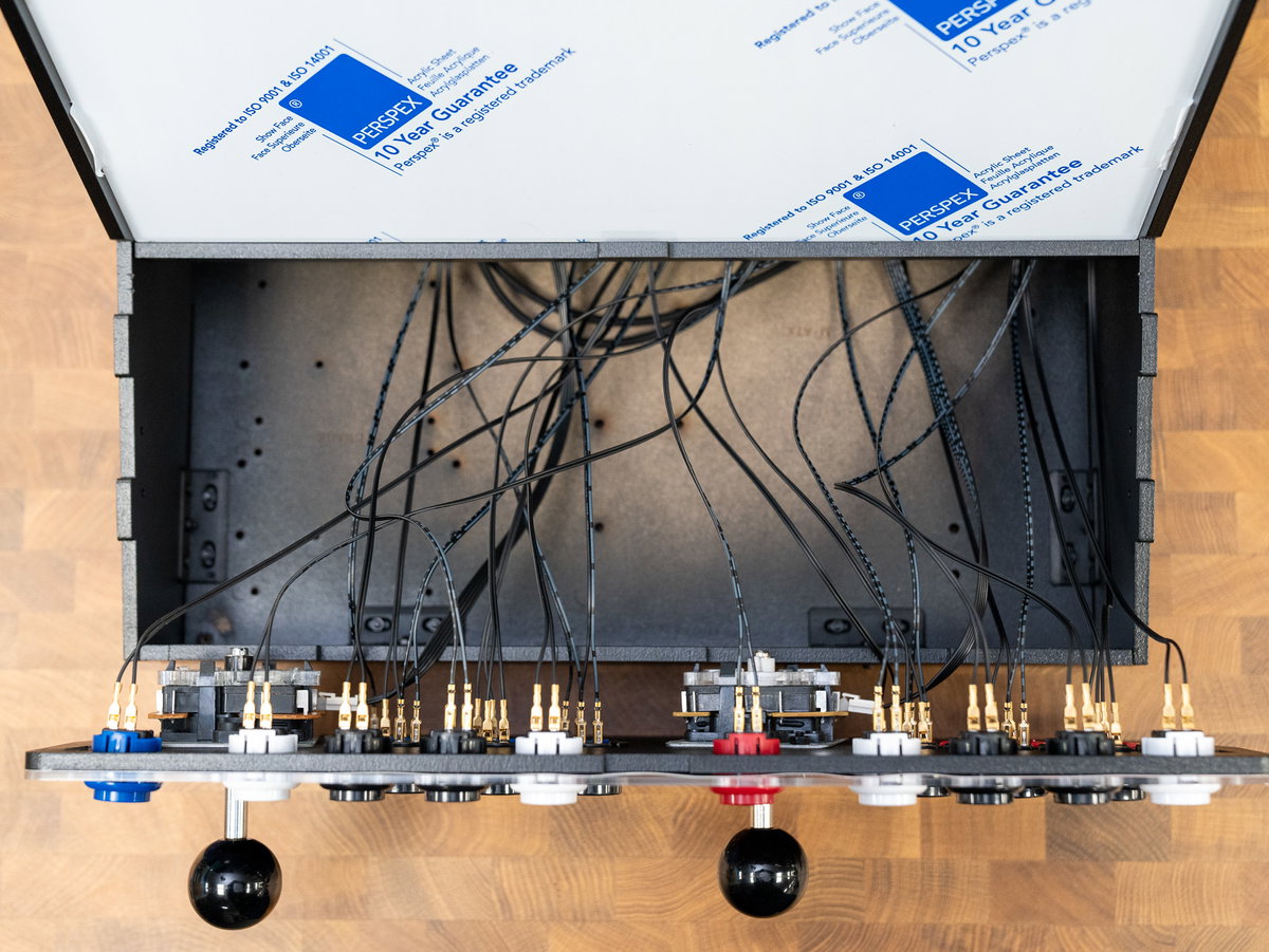 Two player console assembly temporarily removed from the Picade Max cabinet