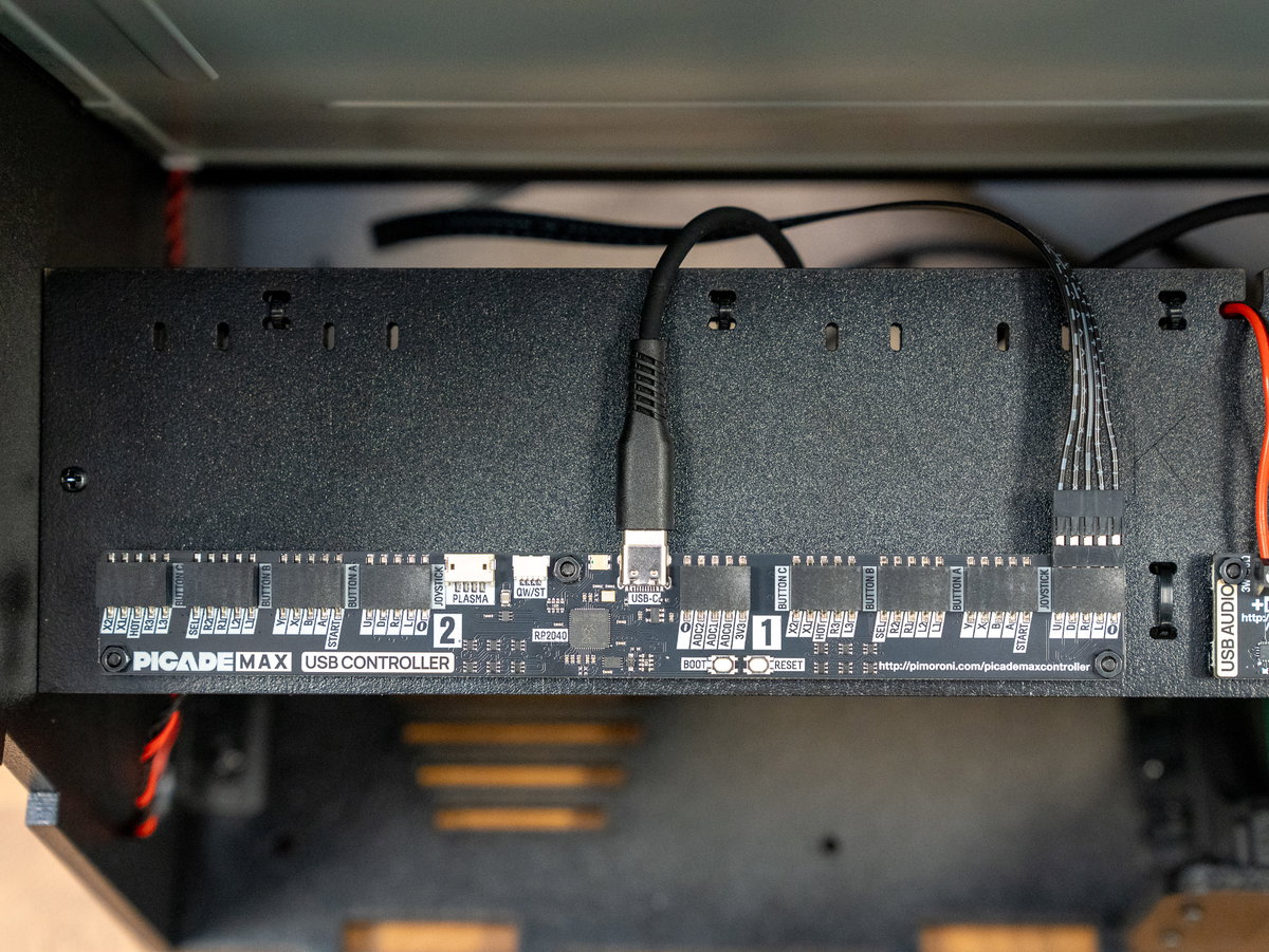One-player joystick cable connected to the Player 1 socket on the USB Controller board