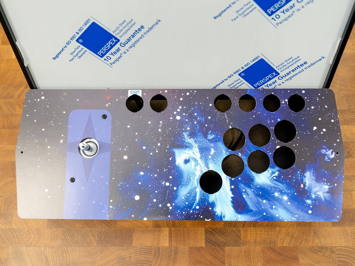 One-player cardboard console artwork aligned over the console panel