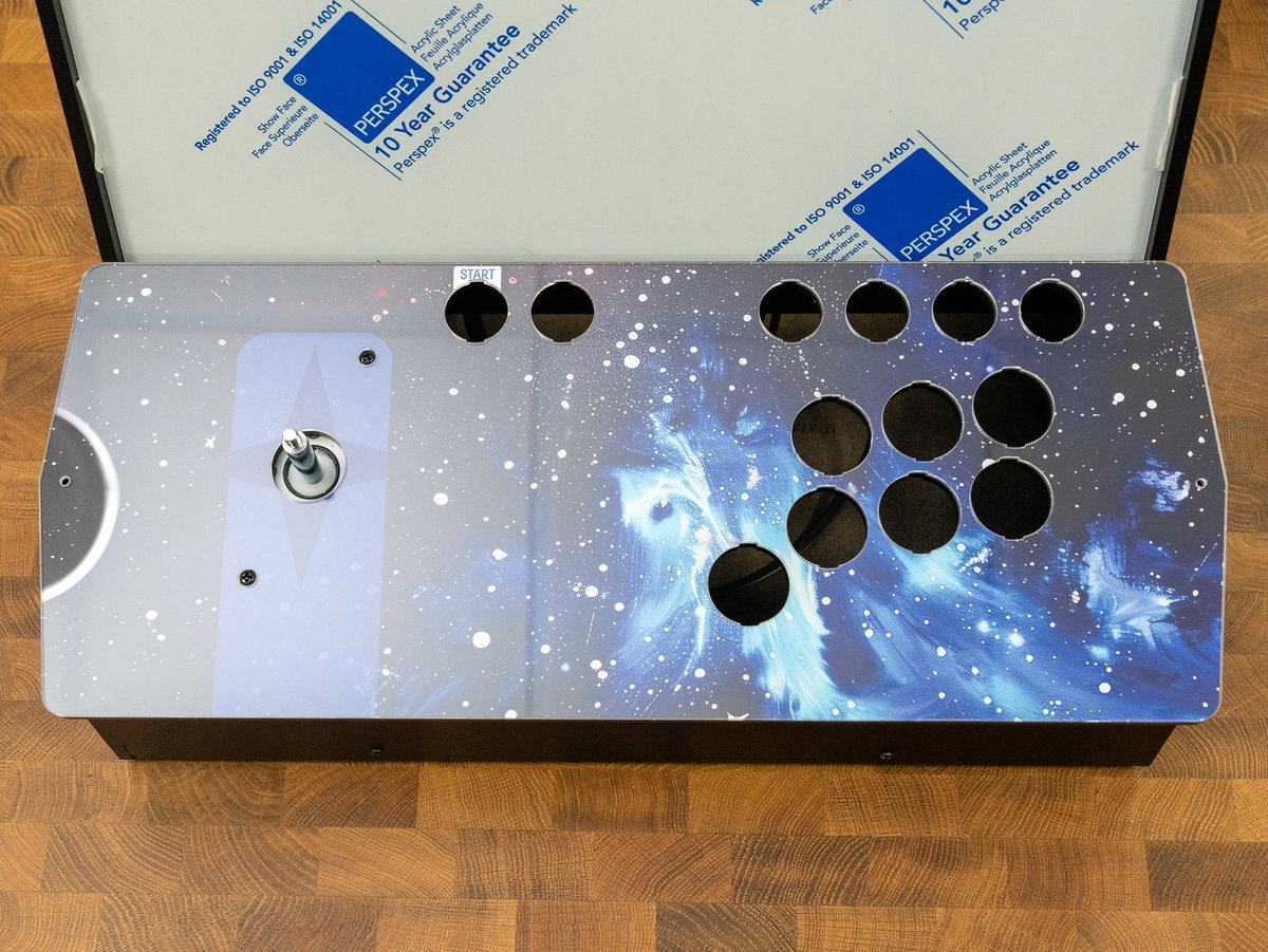 Protective coating removed from the top of the one-player acrylic panel