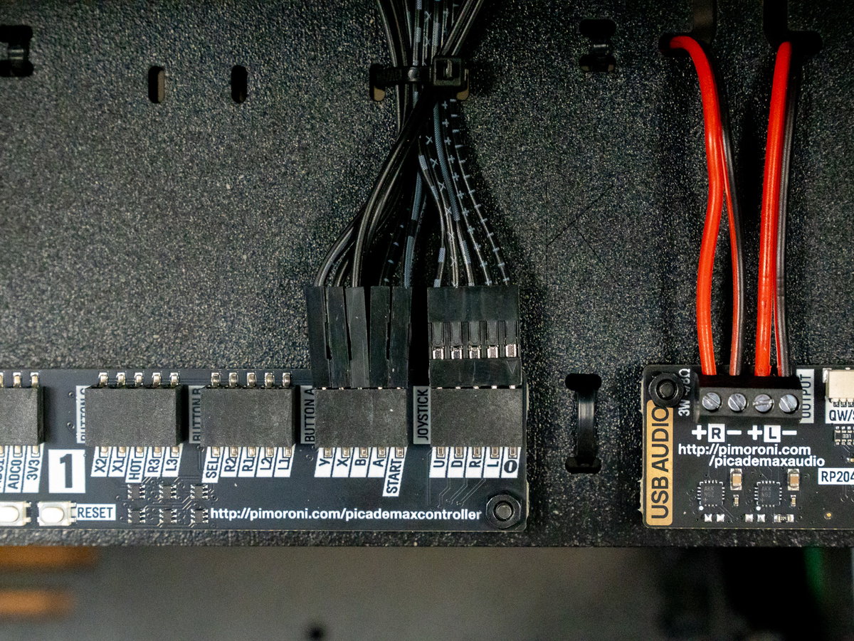 One-player button wires connected to the USB Controller board
