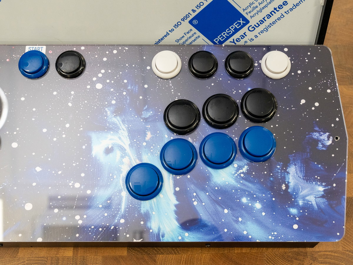 One-player hotkey, Select, and shoulder buttons fitted to the console