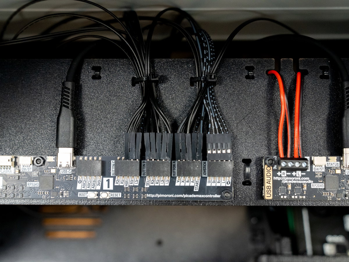 Picade Max controller board with Hotkey, Select and shoulder buttons plugged in