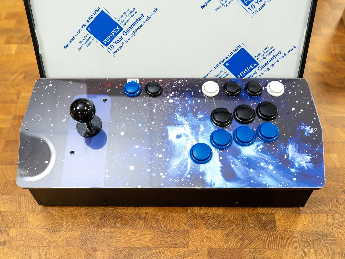 Completed one-player console assembly from the front