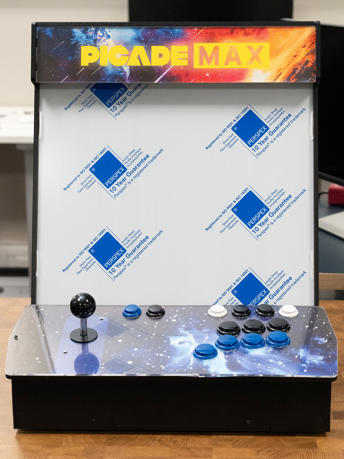 Picade Max console and marquee with the protective coating removed