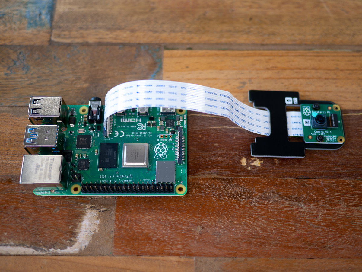 Camera assembly plugged into the Pi