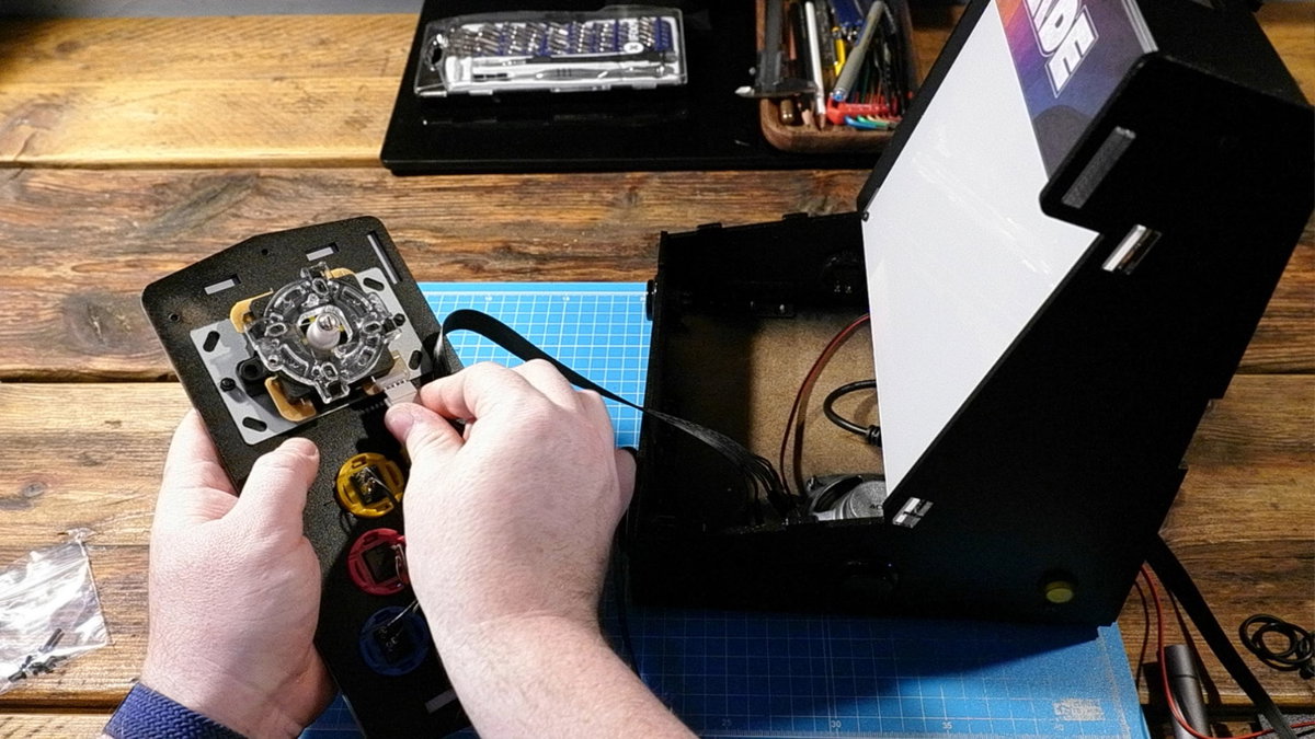 Underside of the Picade console showing button wiring