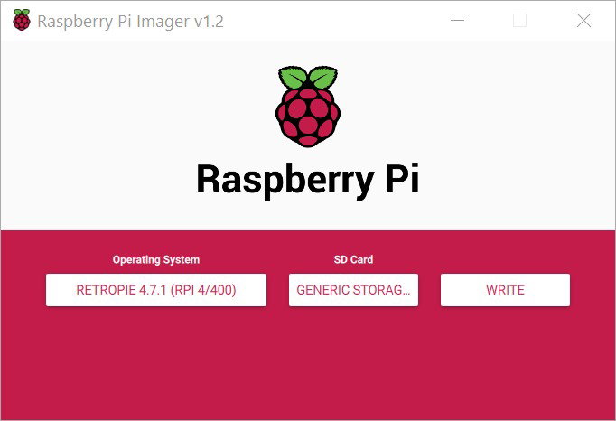 Raspberry Pi Imager with the RetroPie operating system selected