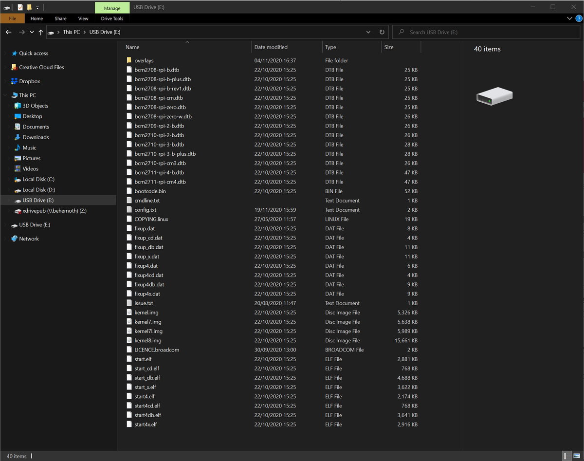 Windows file manager showing the Picade SD card