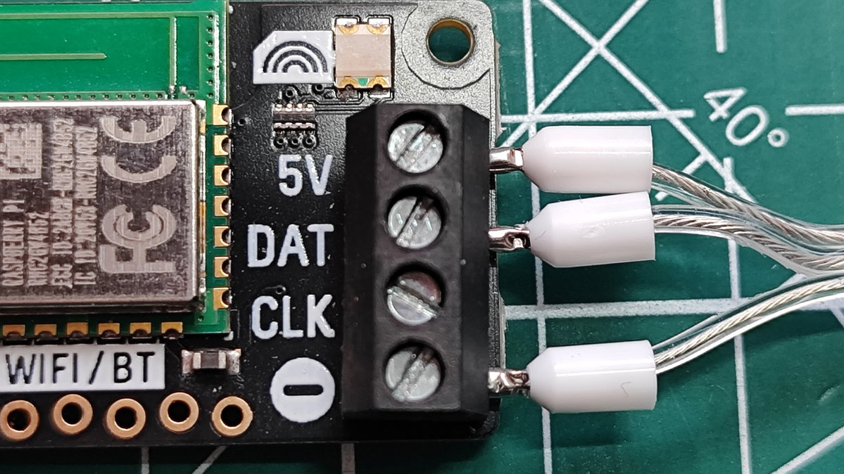 The wires from the LED strip connected to the correct terminals on Plasma 2350