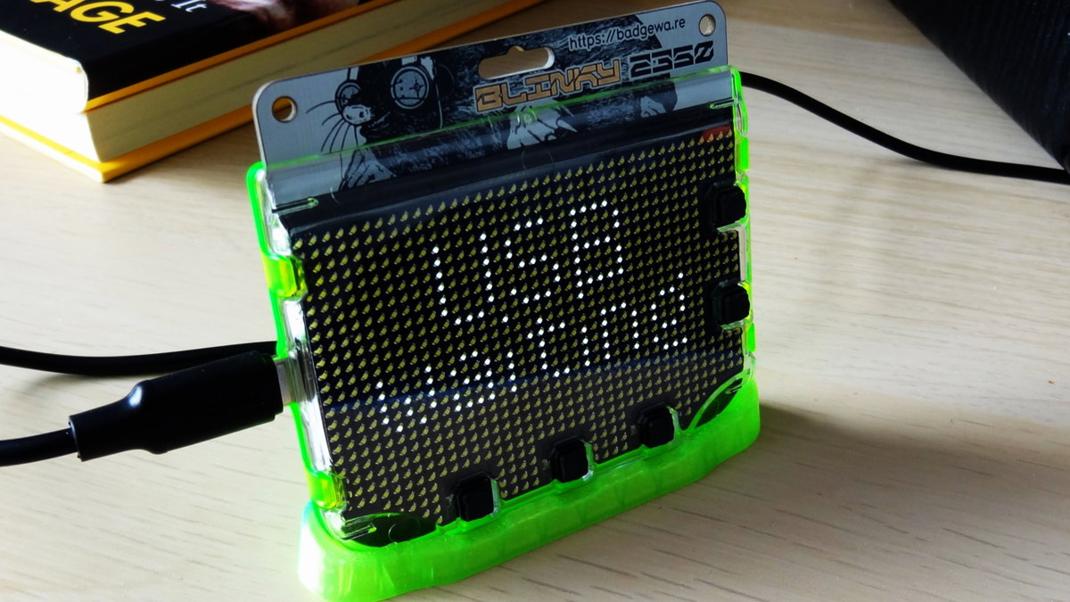 Image of Blinky 2350, the device is connected via USB to a PC.