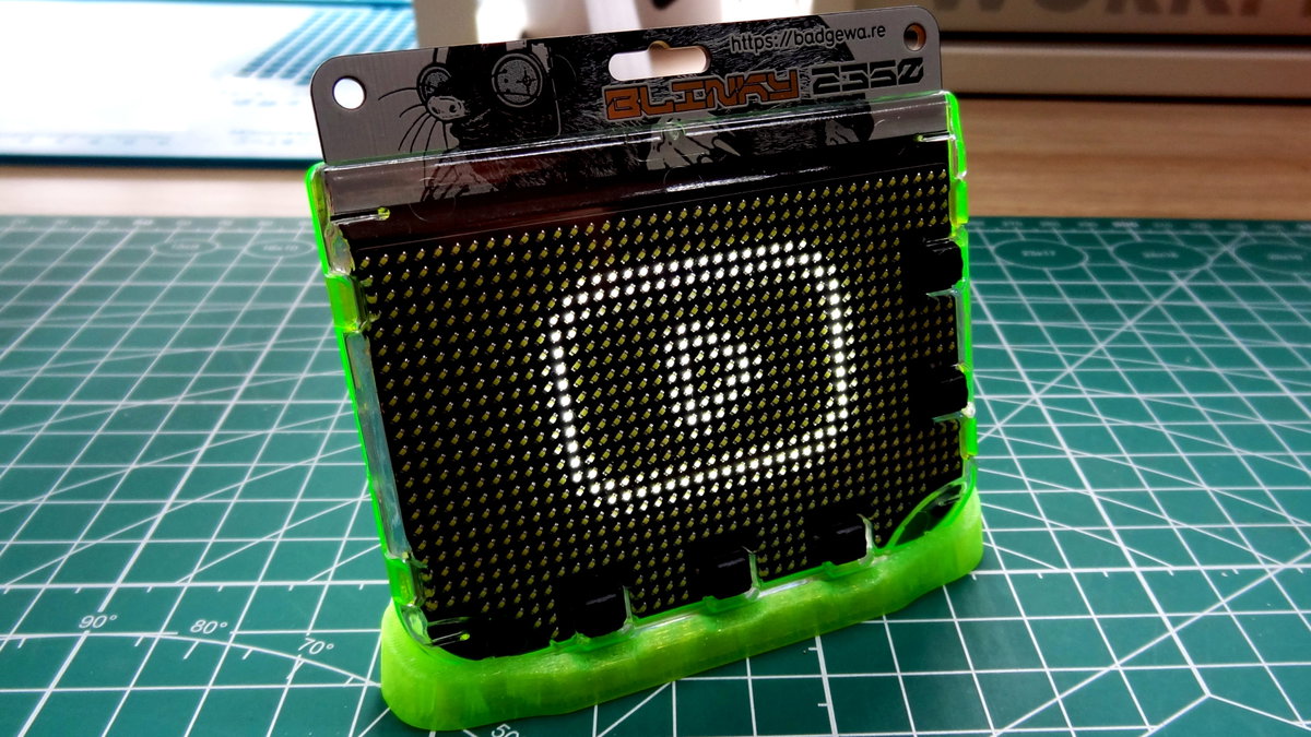 The YouTube logo, rendered in pixels on Blinky 2350.