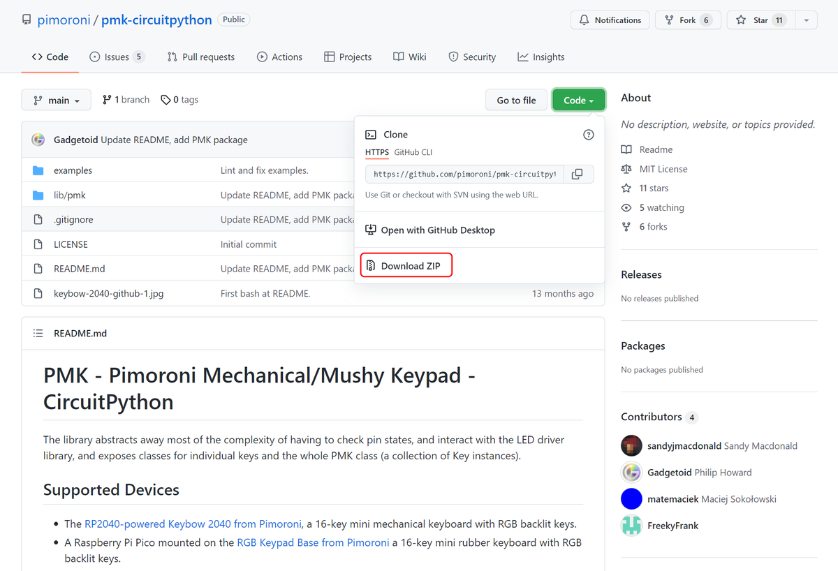 Screenshot showing downloading the PMK library from GitHub