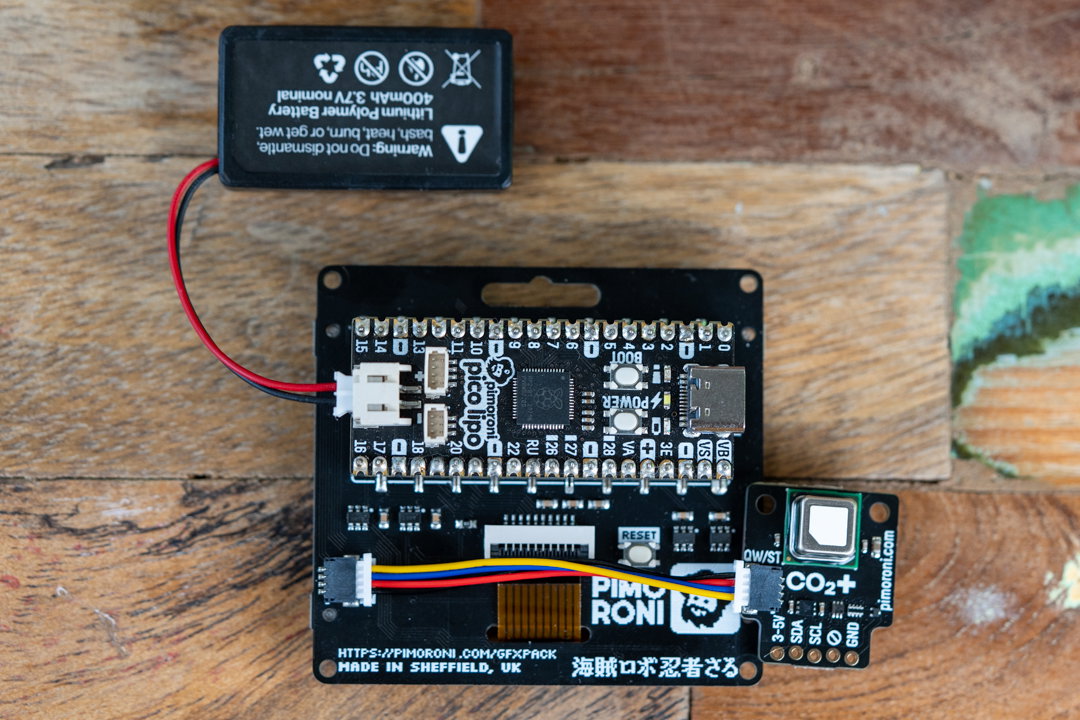 GFX Pack with Pico Lipo, battery and CO2 sensor attached