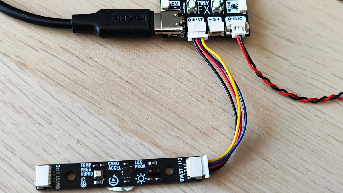 Multi-Sensor Stick connected to the Tiny FX board