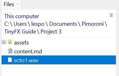 Thonny's file manager showing an audio file on the computer