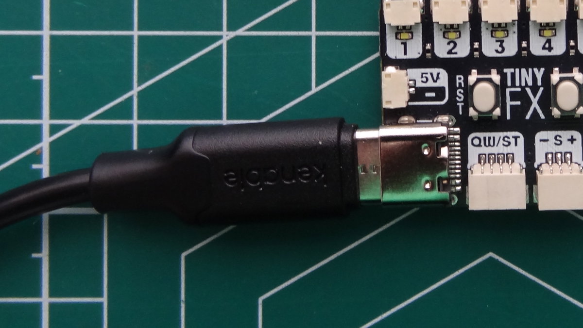 Tiny FX connected to a computer with a USB Type-C cable