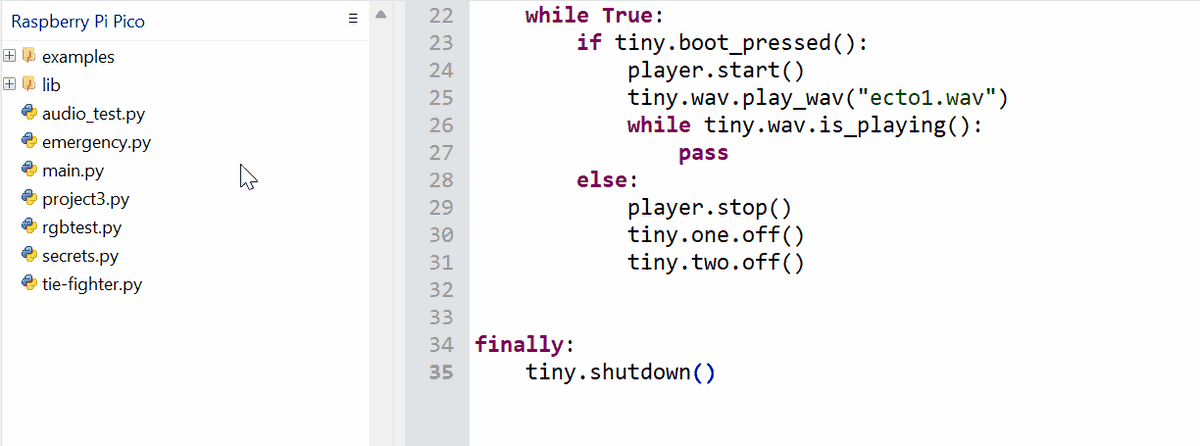 Thonny creating an sfx directory on the Tiny FX filesystem