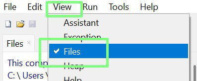 Thonny's View menu with Files selected