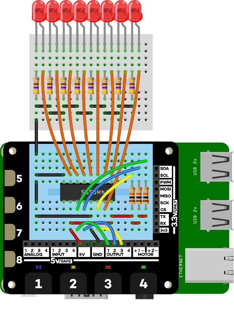 Explorer HAT pro 8-bit shift register