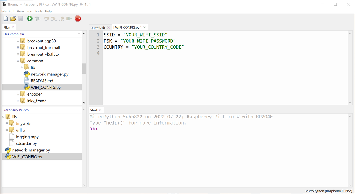 Editing WIFI_CONFIG.py