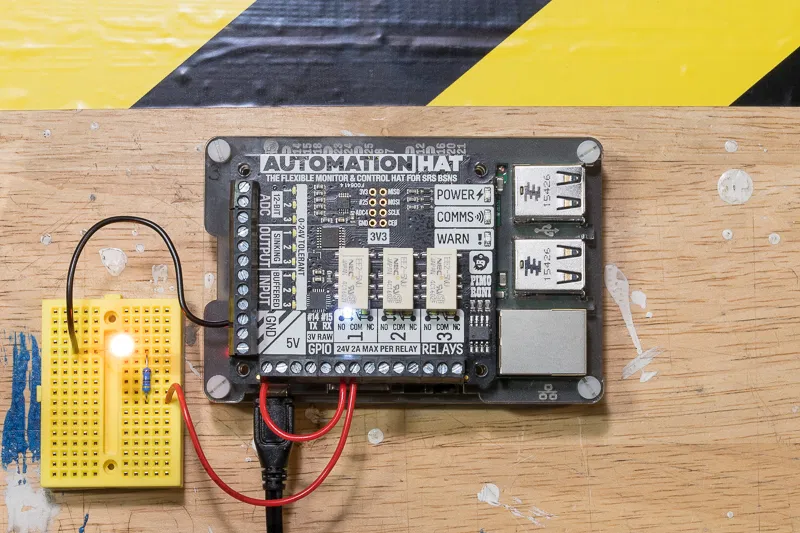 Relay channel 1 controlling a yellow LED