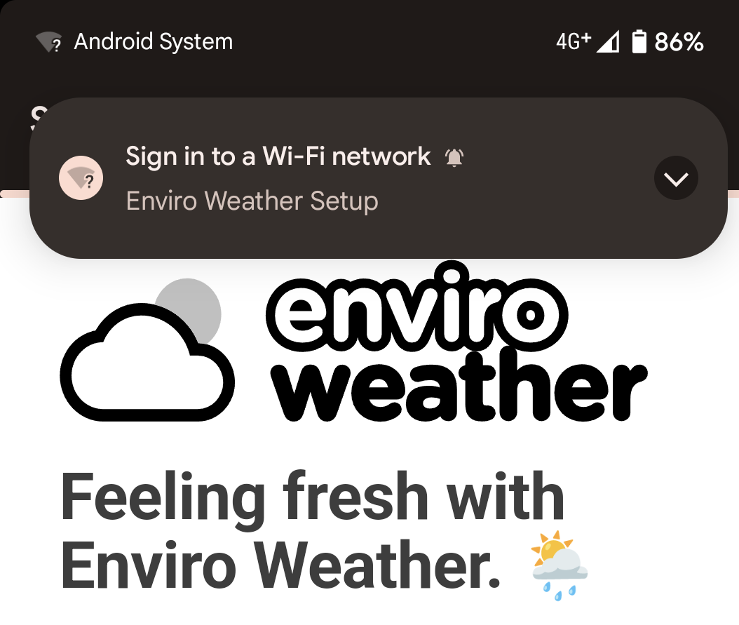 Screenshot showing being connected to the captive portal