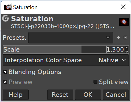 Boosting saturation in GIMP