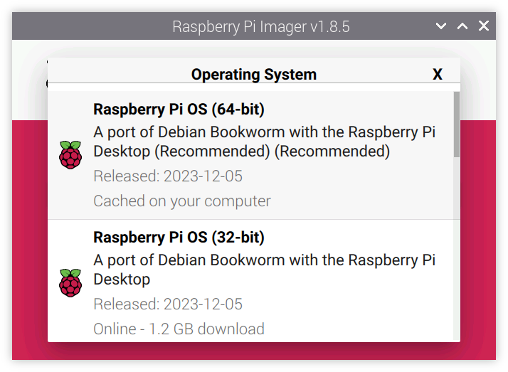 Raspberry Pi Imager OS Selector