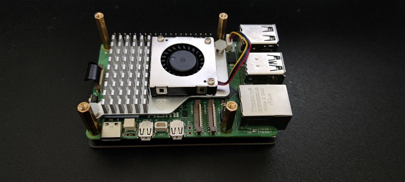 NVMe Base secured to a Raspberry Pi with additional HAT