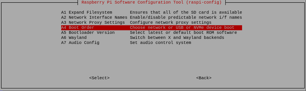raspi-config Boot Order