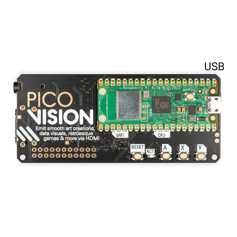 PicoVision with the USB power/data connector labelled