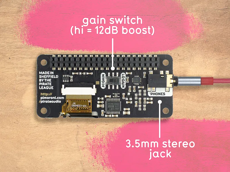 Pirate Audio Headphone Amp board with labels